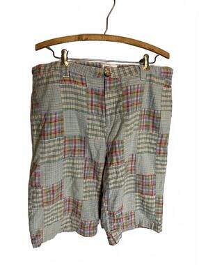 Weatherproof Women's Patchwork Plaid Chambray Bermuda Cotton Shorts Size 12
